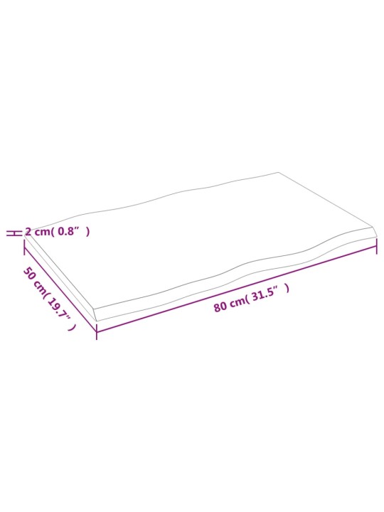 Pöytälevy 80x50x2 cm käsittelemätön täystammi elävä reuna