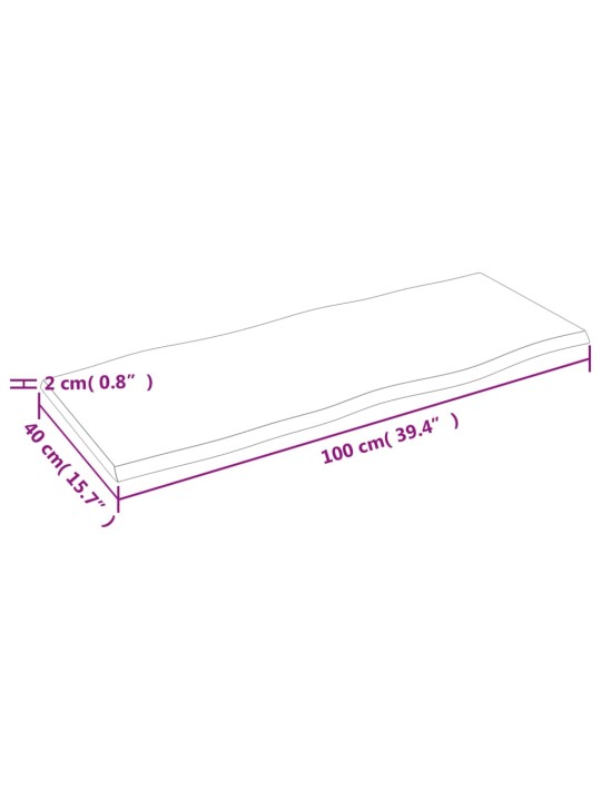 Pöytälevy 100x40x2 cm käsittelemätön täystammi elävä reuna