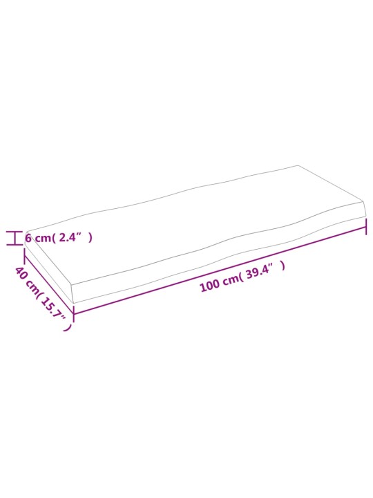 Pöytälevy 100x40x6 cm käsittelemätön täystammi elävä reuna