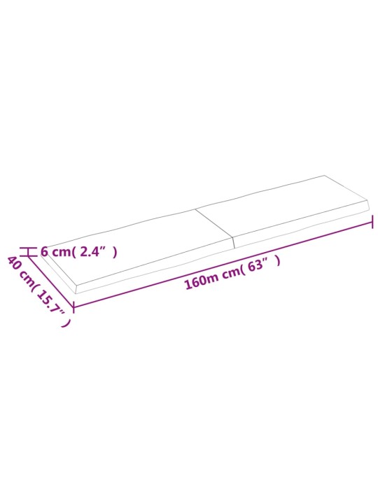 Pöytälevy 160x40x(2-6) cm käsittelemätön täysi puu elävä reuna