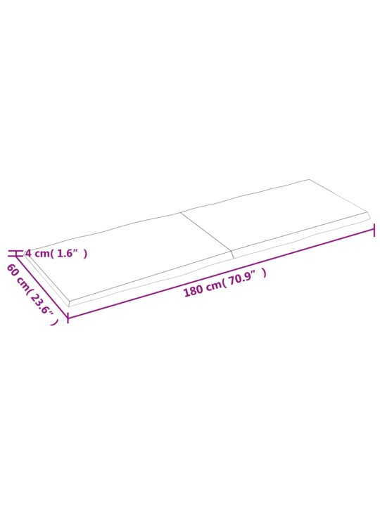 Pöytälevy 180x60x4 cm käsittelemätön täystammi elävä reuna