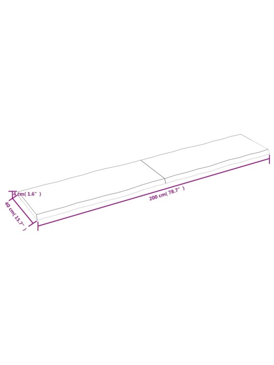 Pöytälevy 200x40x(2-4) cm käsittelemätön täysi puu elävä reuna