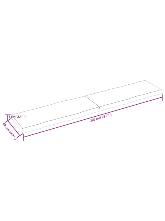 Pöytälevy 200x40x(2-6) cm käsittelemätön täysi puu elävä reuna