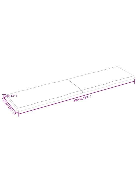 Pöytälevy 200x50x(2-4) cm käsittelemätön täysi puu elävä reuna