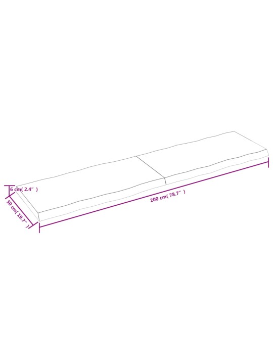 Pöytälevy 200x50x(2-6) cm käsittelemätön täysi puu elävä reuna