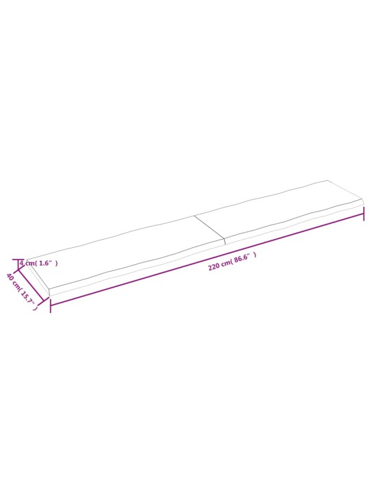 Pöytälevy 220x40x(2-4) cm käsittelemätön täysi puu elävä reuna