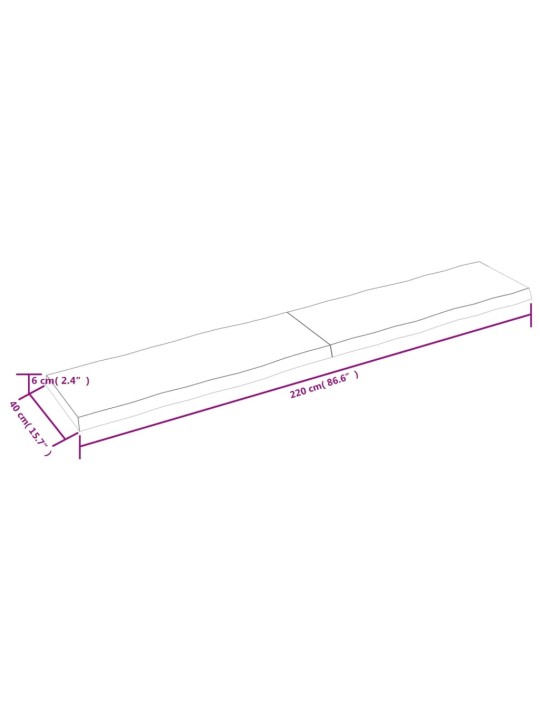 Pöytälevy 220x40x(2-6) cm käsittelemätön täysi puu elävä reuna