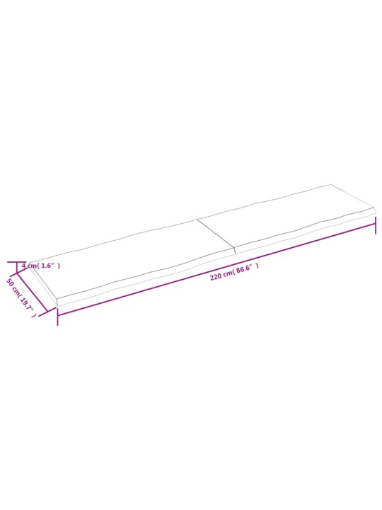 Pöytälevy 220x50x(2-4) cm käsittelemätön täysi puu elävä reuna