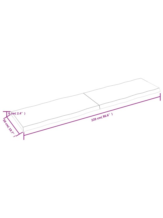 Pöytälevy 220x50x(2-6) cm käsittelemätön täysi puu elävä reuna