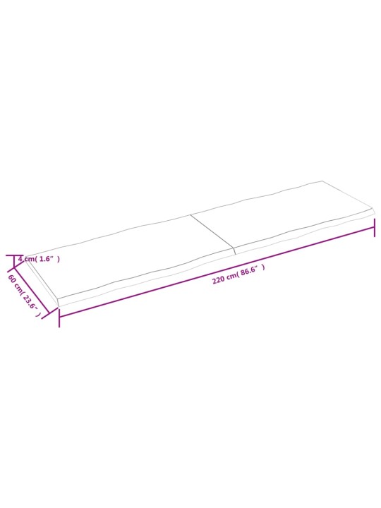 Pöytälevy 220x60x(2-4) cm käsittelemätön täysi puu elävä reuna