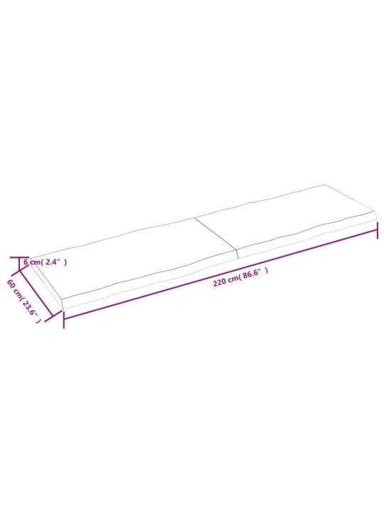 Pöytälevy 220x60x6 cm käsittelemätön täystammi elävä reuna