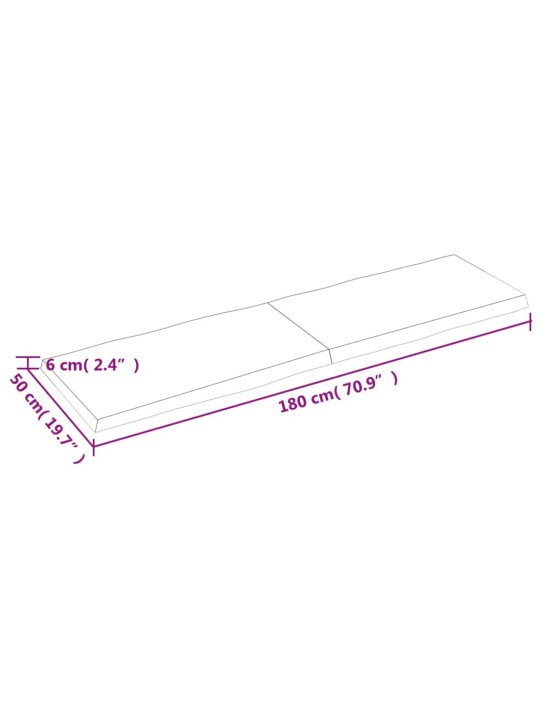 Pöytälevy v.ruskea 180x50x6 cm käsitelty täystammi elävä reuna