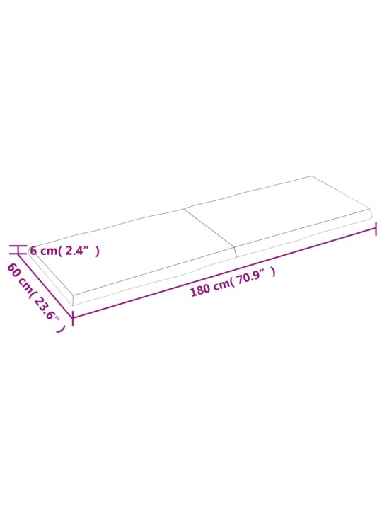 Pöytälevy v.ruskea 180x60x6 cm käsitelty täystammi elävä reuna