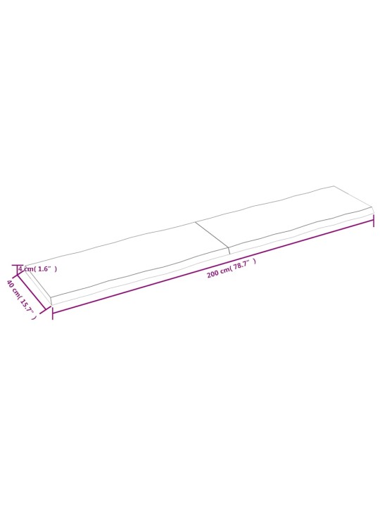 Pöytälevy ruskea 200x40x(2-4)cm käsitelty täystammi elävä reuna