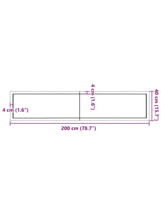 Pöytälevy ruskea 200x40x(2-4)cm käsitelty täystammi elävä reuna