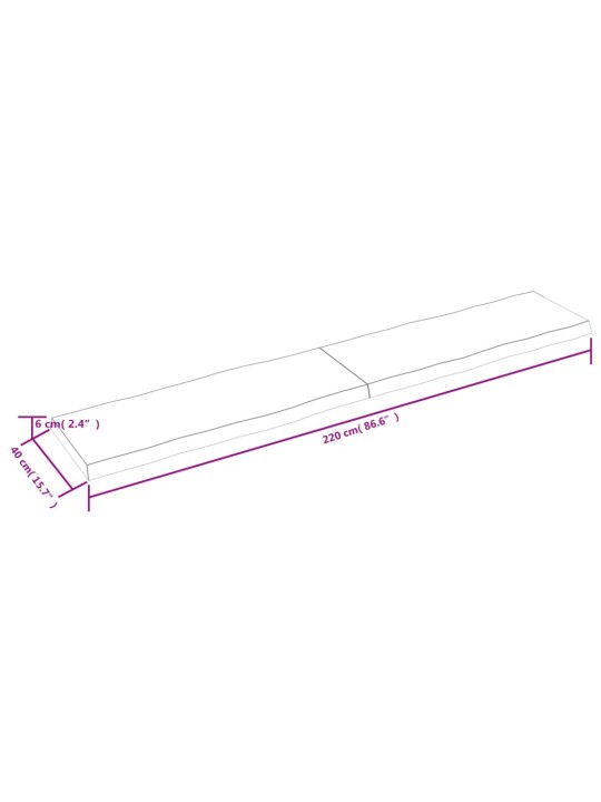 Pöytälevy v.ruskea 220x40x(2-6)cm käsitelty puu elävä reuna