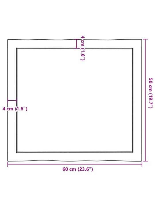 Pöytälevy ruskea 60x50x(2-6)cm käsitelty täystammi elävä reuna