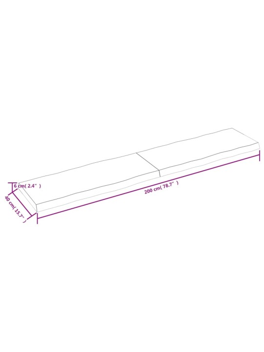 vidaXLPöytälevy ruskea 200x40x(2-6)cm käsitelty täystammi elävä reuna