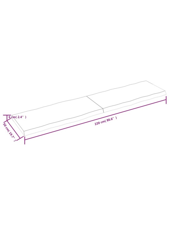 vidaXLPöytälevy ruskea 220x50x(2-6)cm käsitelty täystammi elävä reuna