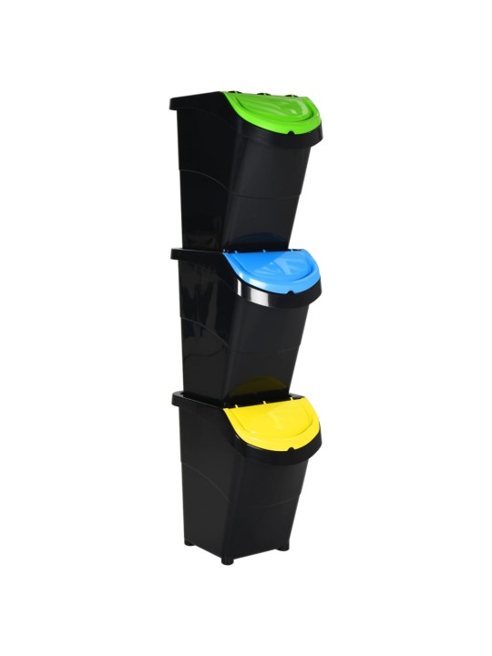 Pinottavat jäteastiat kansilla 3 kpl musta pp 120 l