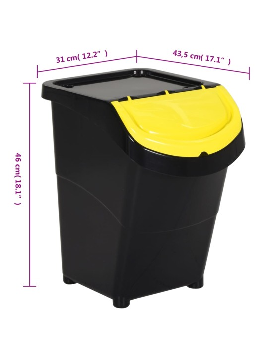Pinottavat jäteastiat kansilla 3 kpl musta pp 120 l