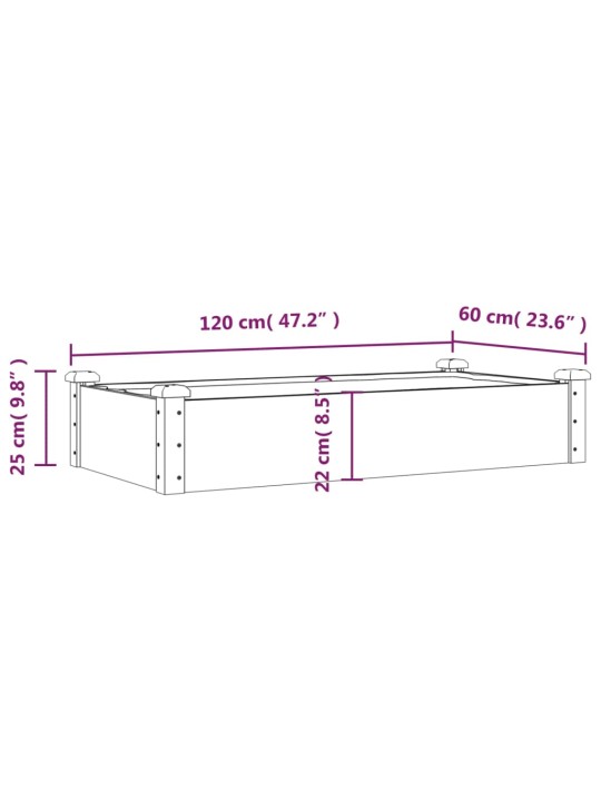 Korotettu kukkalaatikko vuorauksella 120x60x25 cm täysi kuusi