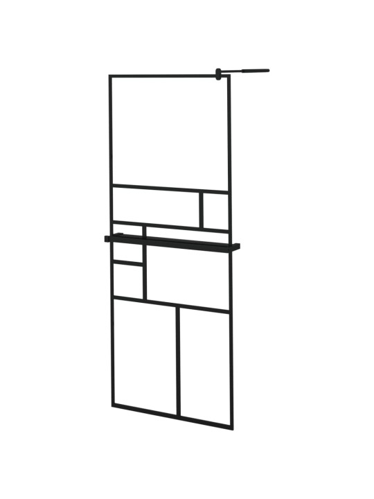 Suihkuseinäke hyllyllä musta 80x195 cm esg lasi ja alumiini