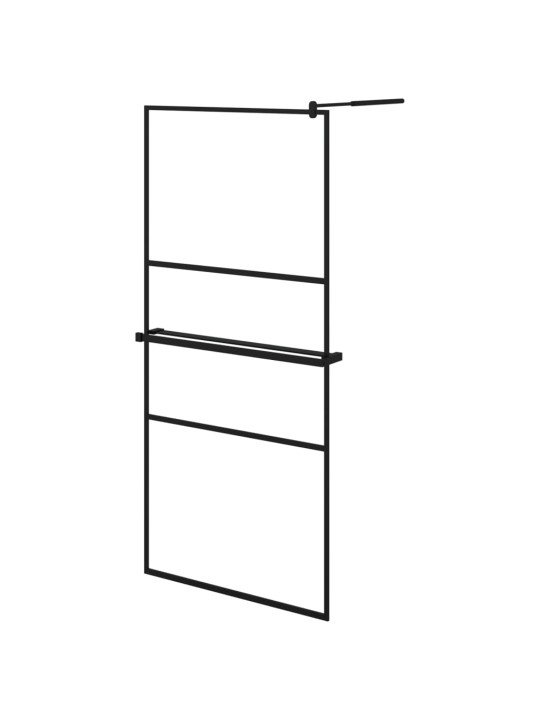 Suihkuseinäke hyllyllä musta 90x195 cm ESG lasi ja alumiini