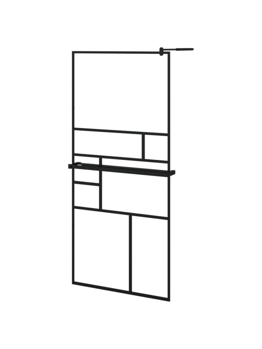 Suihkuseinäke hyllyllä musta 90x195 cm ESG lasi ja alumiini