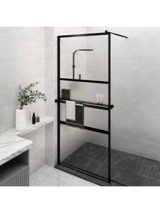 Suihkuseinäke hyllyllä musta 90x195 cm esg lasi ja alumiini