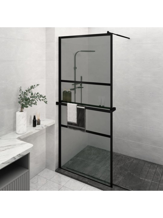 Suihkuseinäke hyllyllä musta 90x195 cm esg lasi ja alumiini