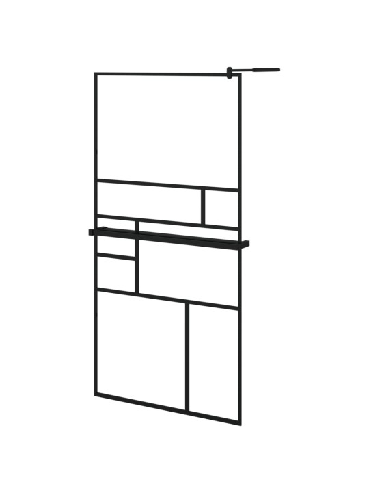 Suihkuseinäke hyllyllä musta 100x195 cm ESG lasi ja alumiini