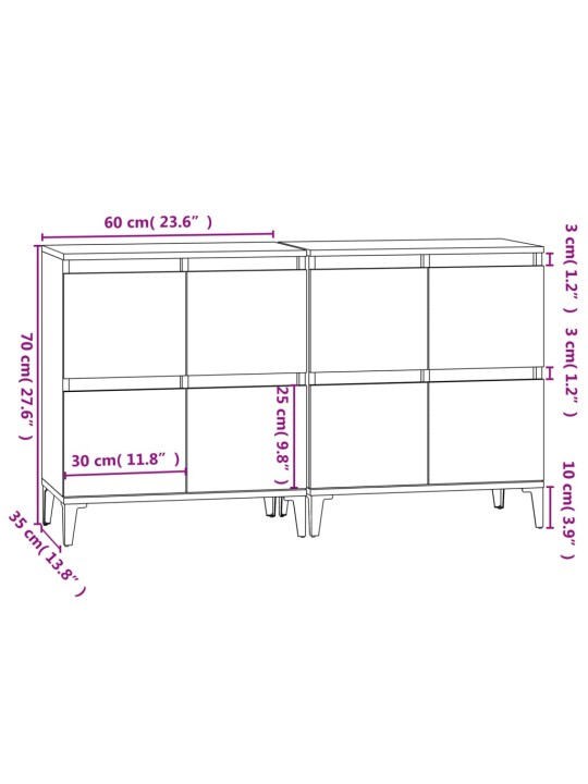 Senkit 2 kpl betoninharmaa 60x35x70 cm tekninen puu