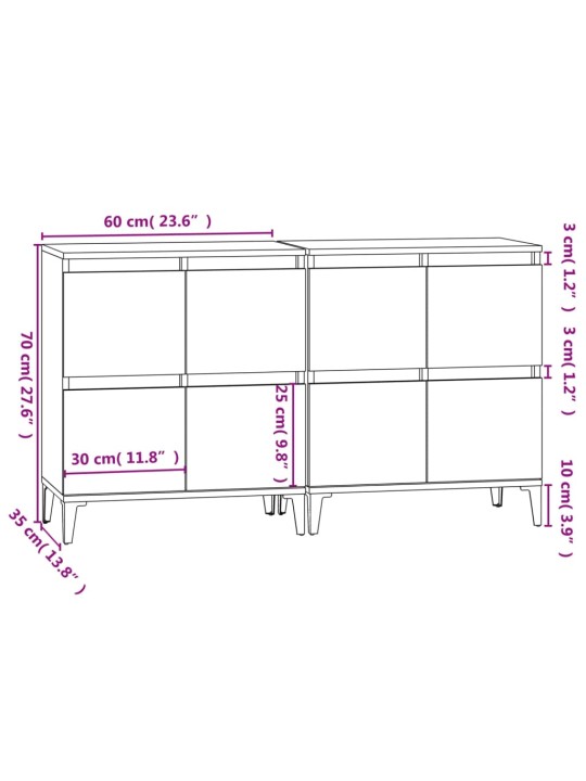 Senkit 2 kpl harmaa Sonoma 60x35x70 cm tekninen puu