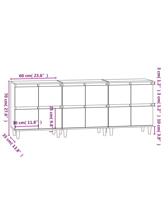 Senkit 3 kpl valkoinen 60x35x70 cm tekninen puu