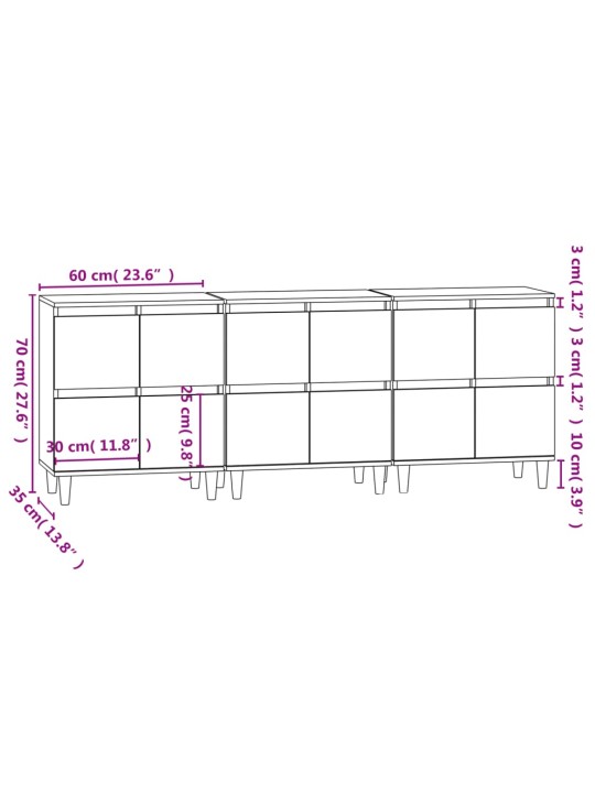 Senkit 3 kpl savutammi 60x35x70 cm tekninen puu