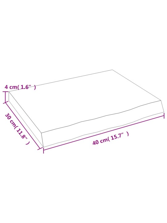 Kylpyhuoneen työtaso 40x30x(2-4) cm käsittelemätön täysi puu