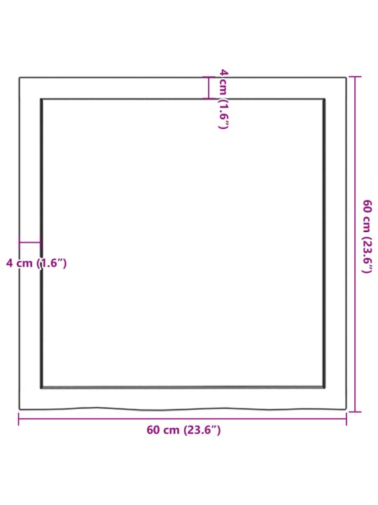 Kylpyhuoneen työtaso 60x60x(2-6) cm käsittelemätön täysi puu