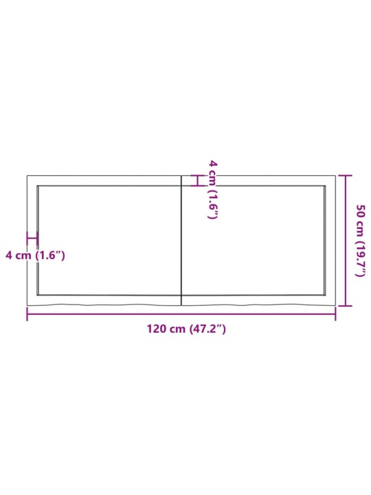 Kylpyhuoneen työtaso 120x50x(2-6) cm käsittelemätön täysi puu