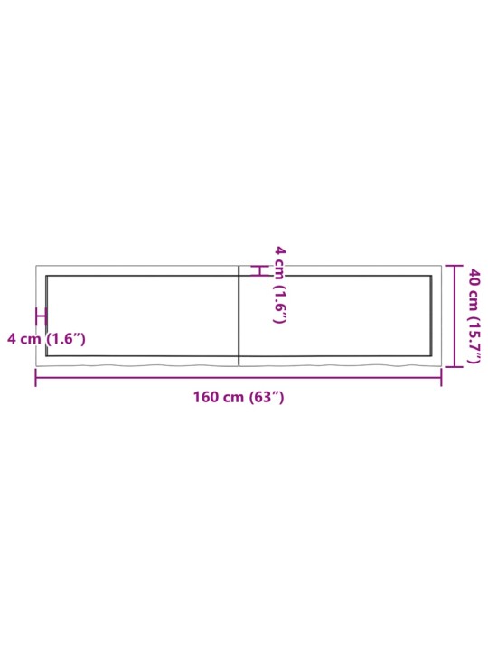 Kylpyhuoneen työtaso 160x40x(2-6) cm käsittelemätön täysi puu