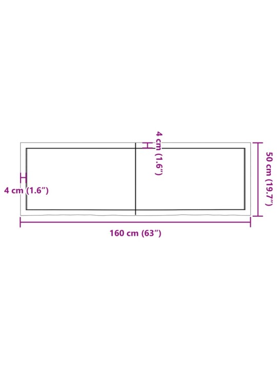 Kylpyhuoneen työtaso 160x50x(2-6) cm käsittelemätön täysi puu