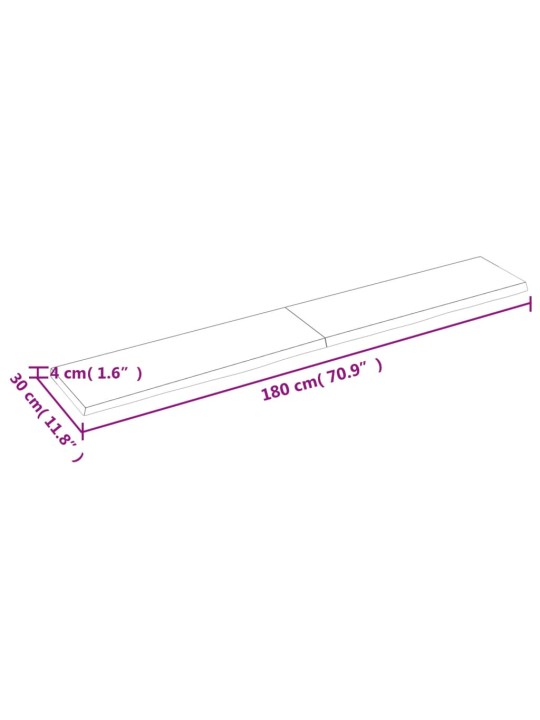 Kylpyhuoneen työtaso 180x30x(2-4) cm käsittelemätön täysi puu