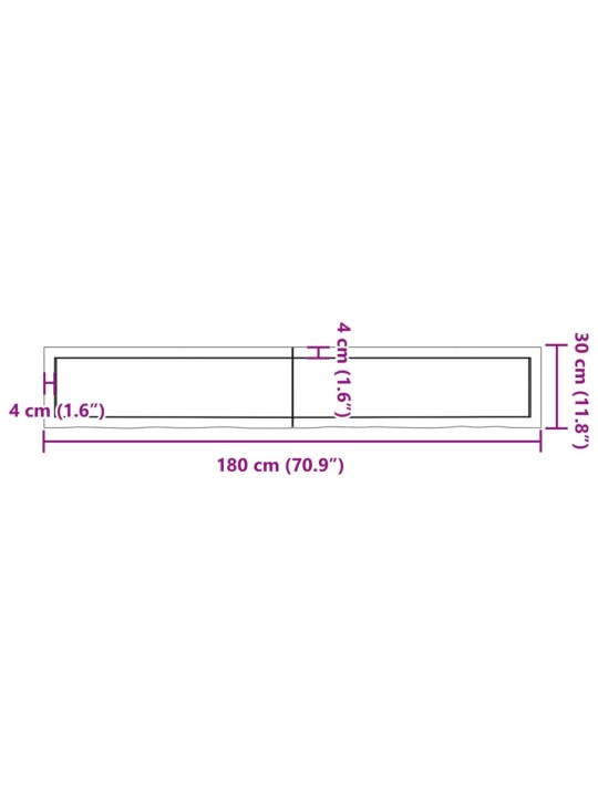 Kylpyhuoneen työtaso 180x30x(2-4) cm käsittelemätön täysi puu