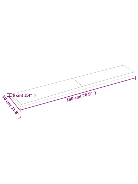 Kylpyhuoneen työtaso 180x30x(2-6) cm käsittelemätön täysi puu