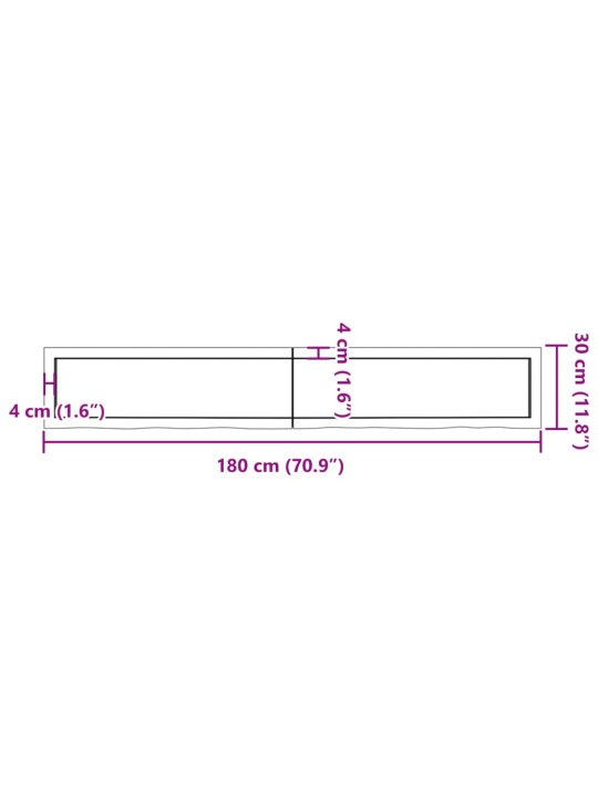 Kylpyhuoneen työtaso 180x30x(2-6) cm käsittelemätön täysi puu