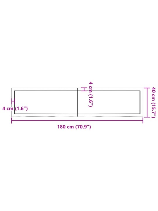 Kylpyhuoneen työtaso 180x40x(2-4) cm käsittelemätön täysi puu