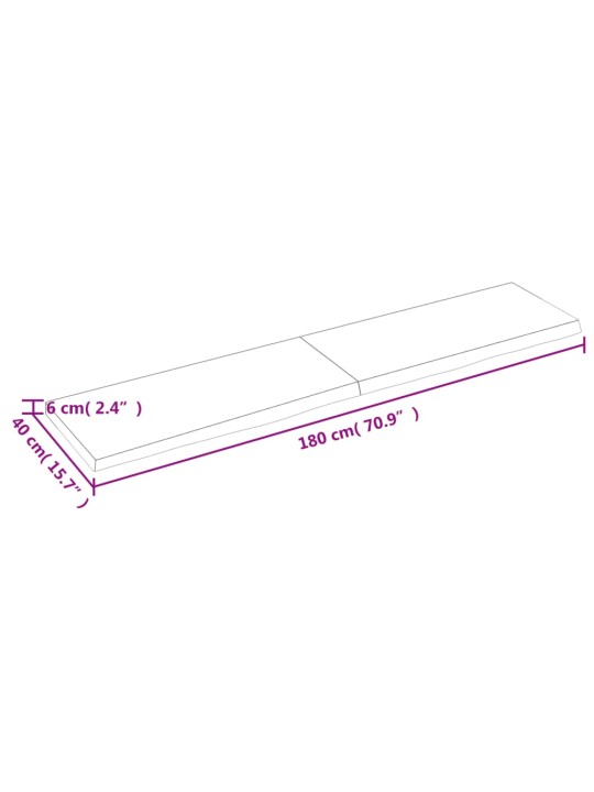 Kylpyhuoneen työtaso 180x40x(2-6) cm käsittelemätön täysi puu