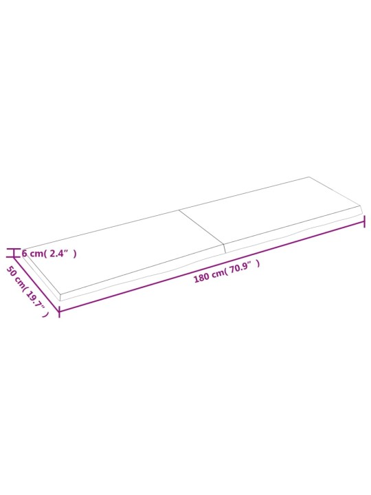 Kylpyhuoneen työtaso 180x50x(2-6) cm käsittelemätön täysi puu