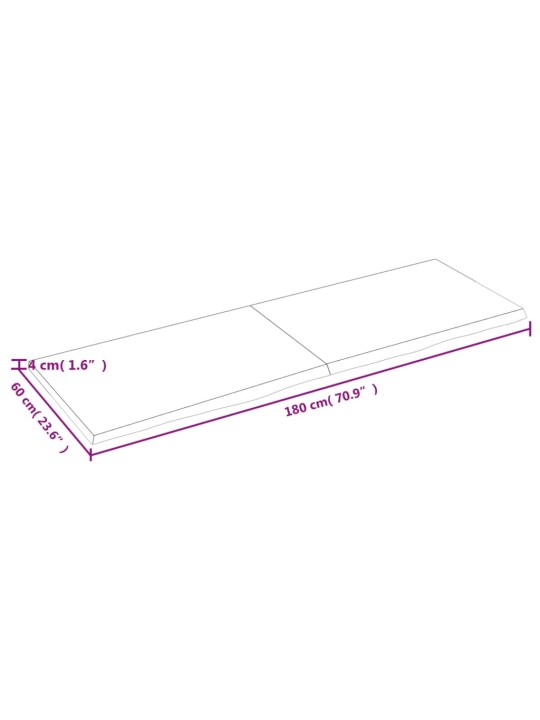 Kylpyhuoneen työtaso 180x60x(2-4) cm käsittelemätön täysi puu