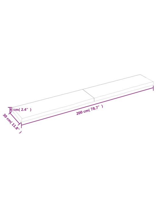 Kylpyhuoneen työtaso 200x30x(2-6) cm käsittelemätön täysi puu